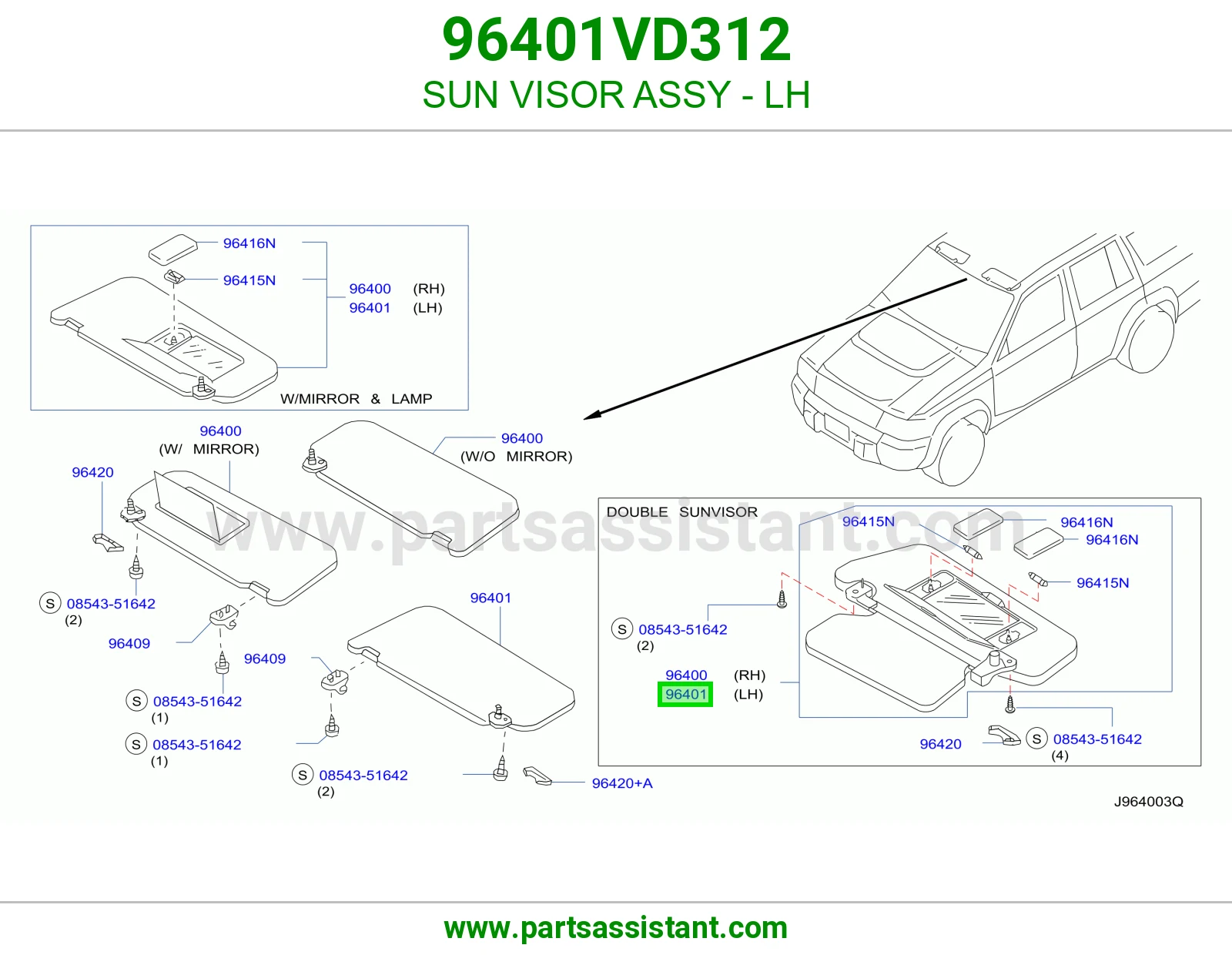 SUN VISOR ASSY - LH 96401VD312