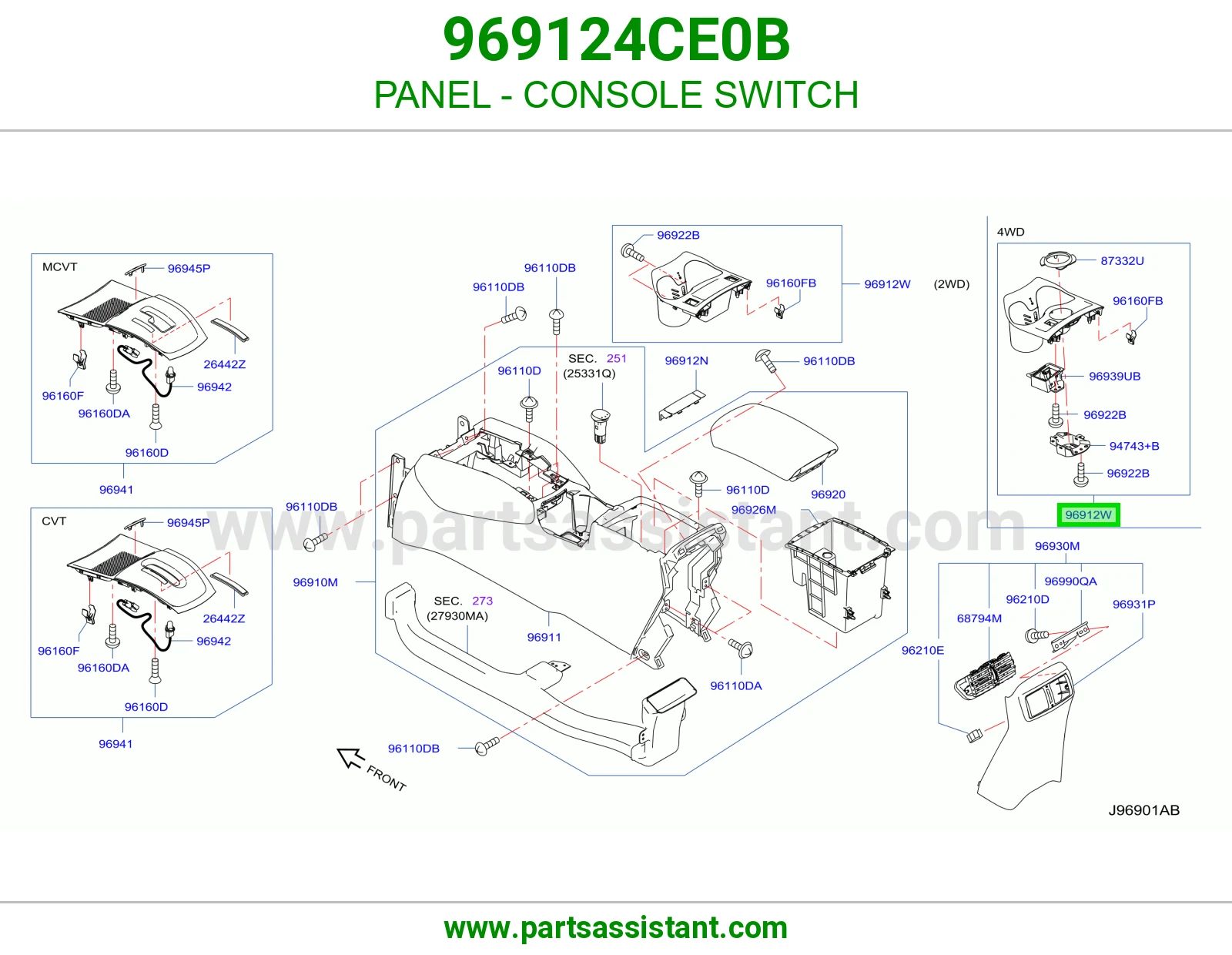 PANEL - CONSOLE SWITCH 969124CE0B