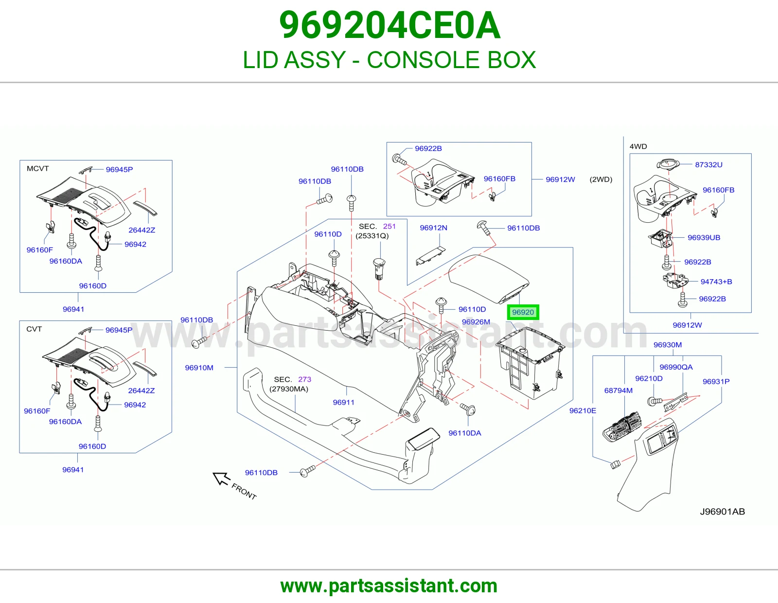 LID ASSY - CONSOLE BOX 969204CE0A