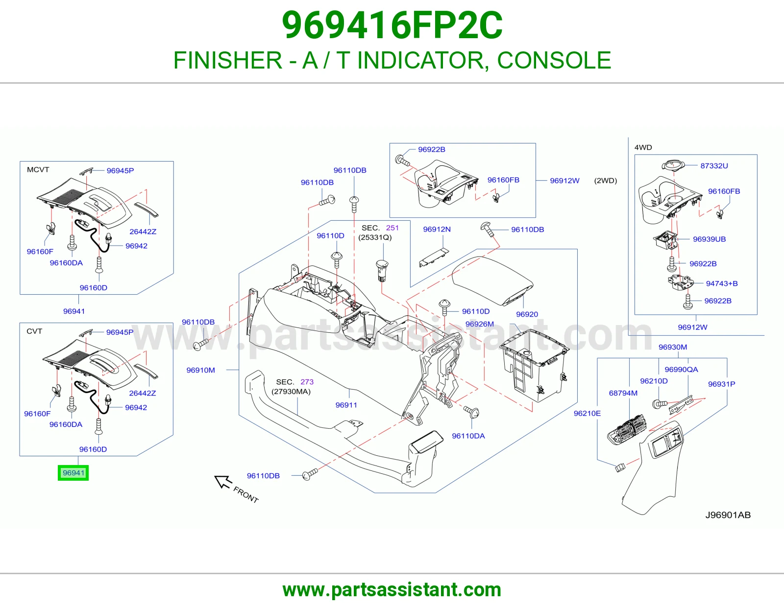 FINISHER - A / T INDICATOR, CONSOLE 969416FP2C