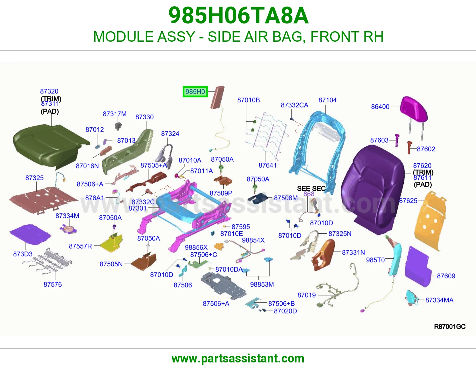 وحدة ايرباق جانبي أمامي يمين كاملة 985H06TA8A