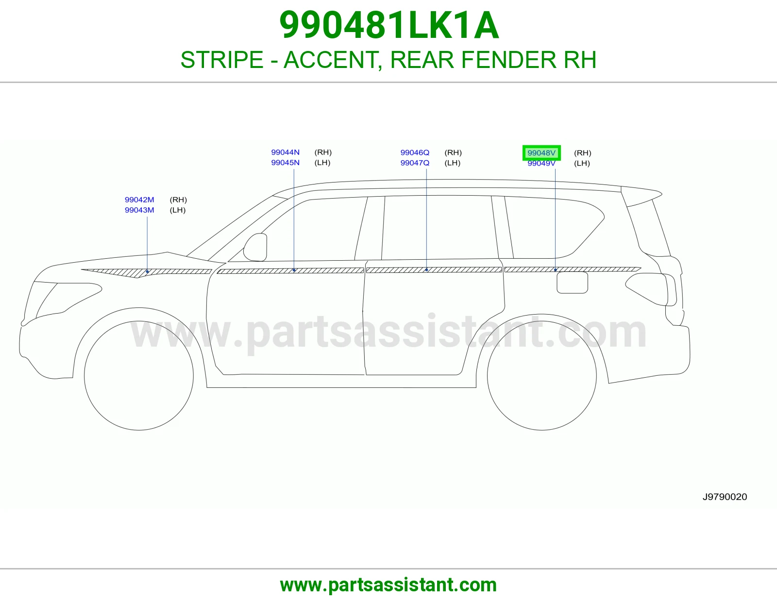 خط رفرف خلفي يمين 990481LK1A