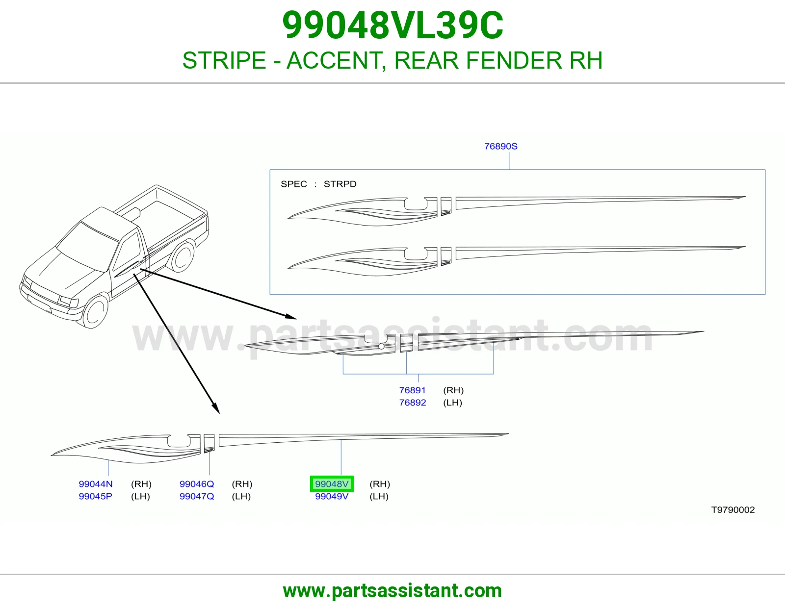 خط رفرف خلفي يمين 99048VL39C