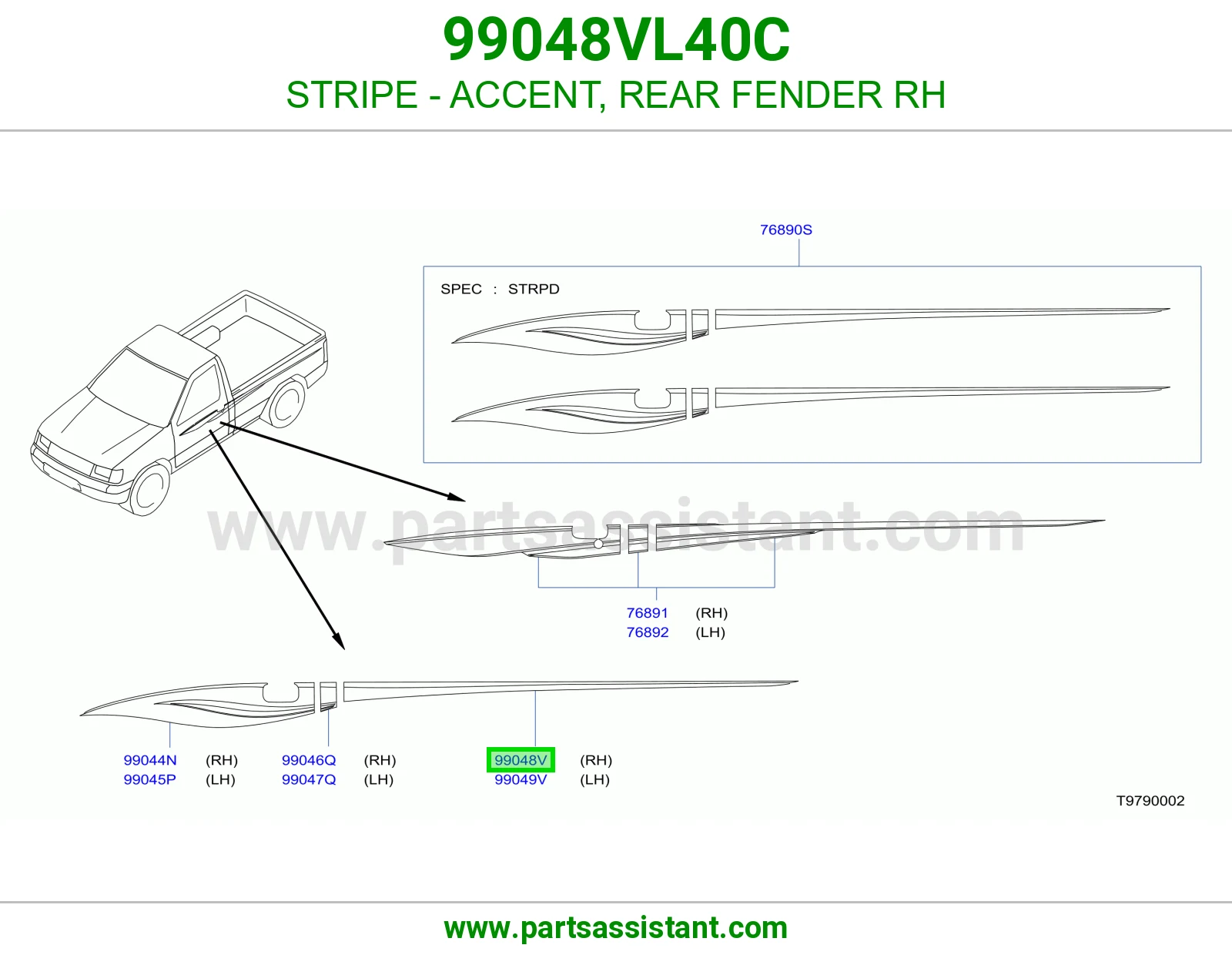 خط رفرف خلفي يمين 99048VL40C