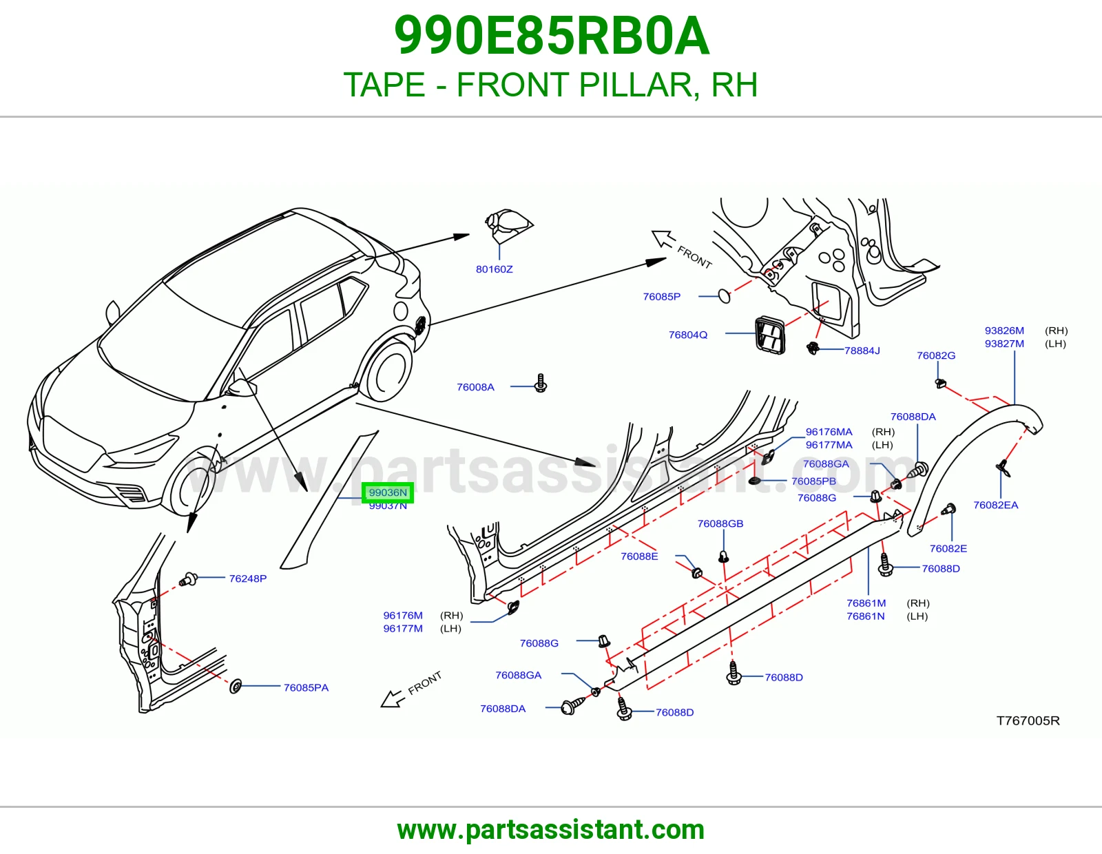 شريط لاصق عمود أمامي يمين 990E85RB0A