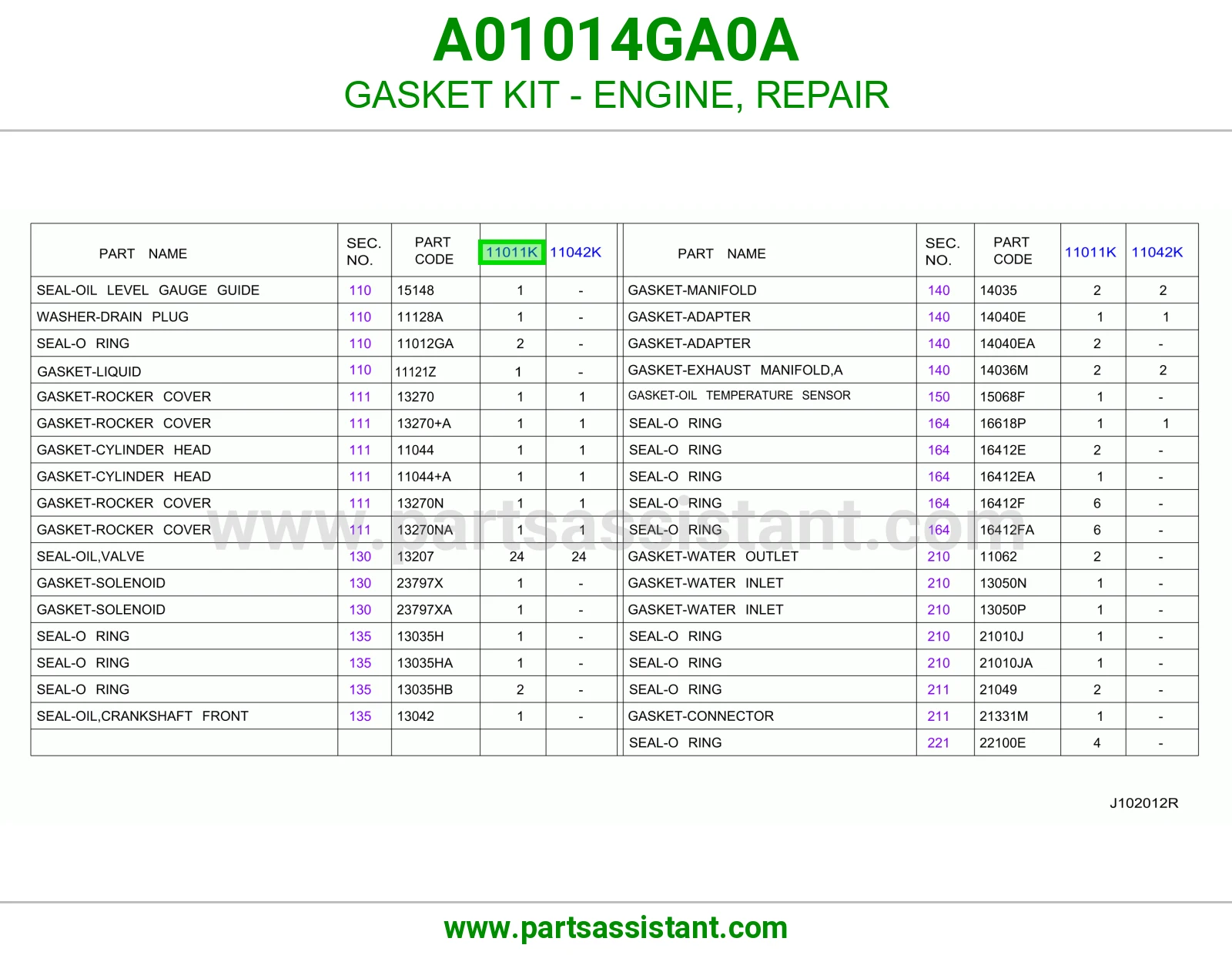 طقم وجه مكينه A01014GA0A