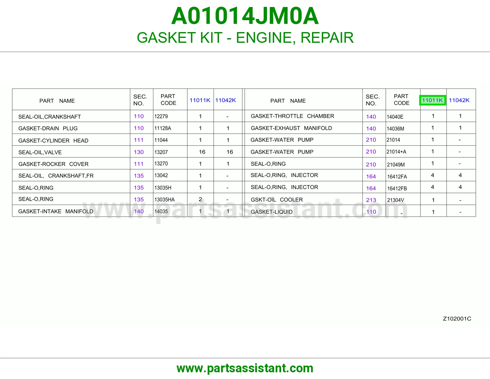 طقم وجه مكينه A01014JM0A