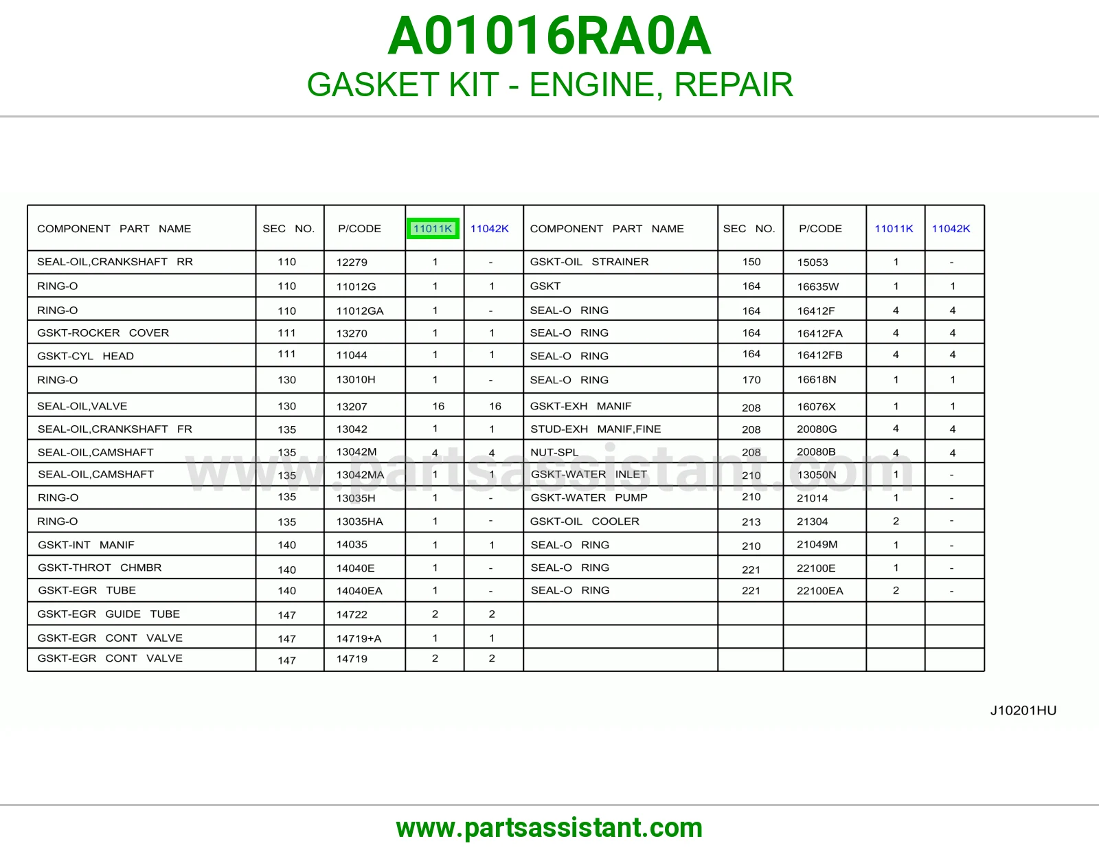 طقم وجه مكينه A01016RA0A
