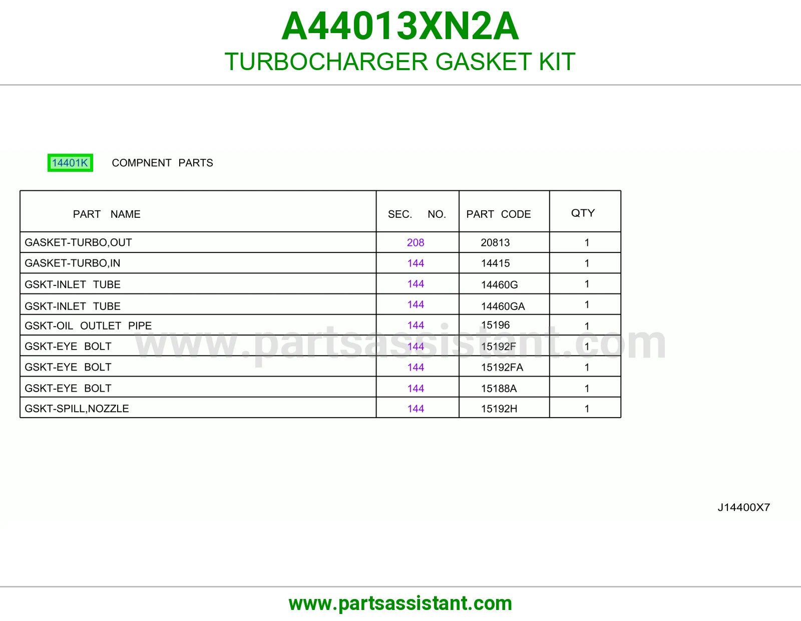 طقم وجيه تيربو A44013XN2A