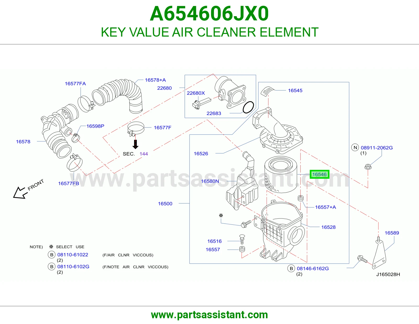 KEY VALUE AIR CLEANER ELEMENT A654606JX0