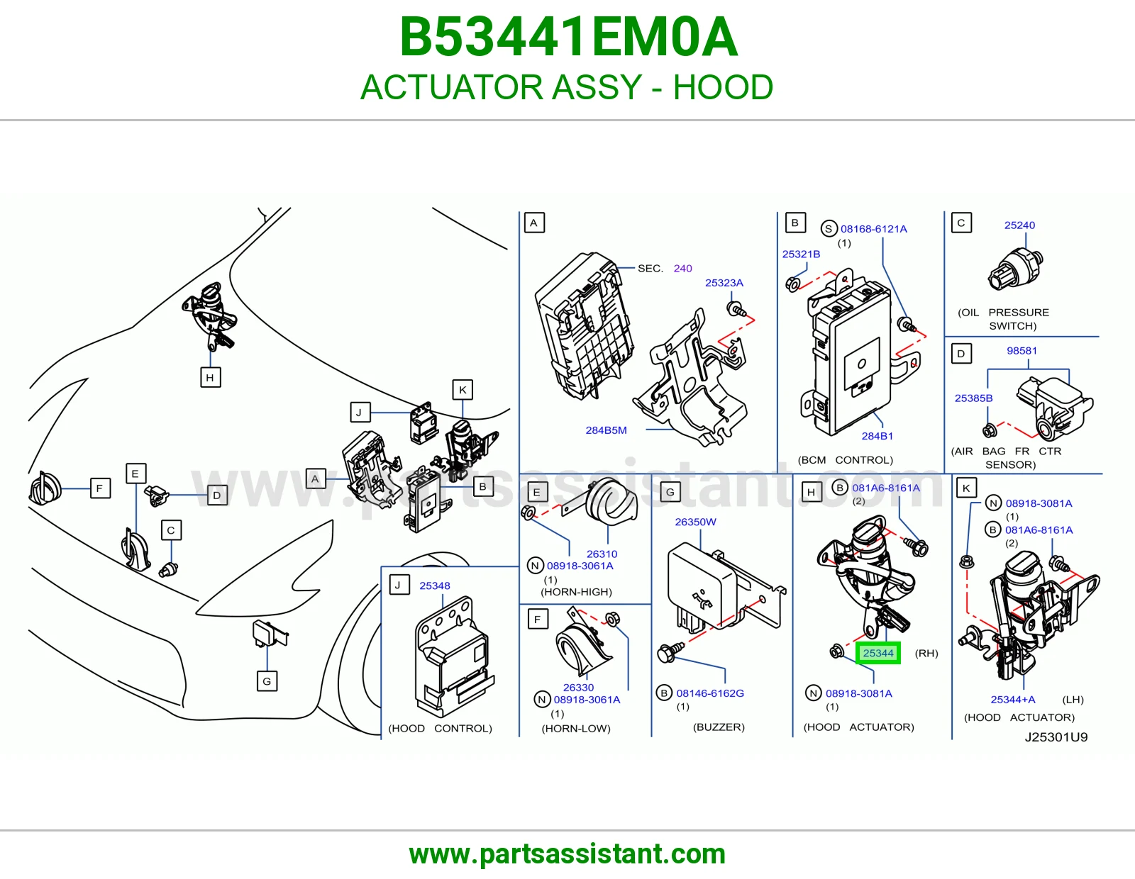 ACTUATOR ASSY - HOOD B53441EM0A