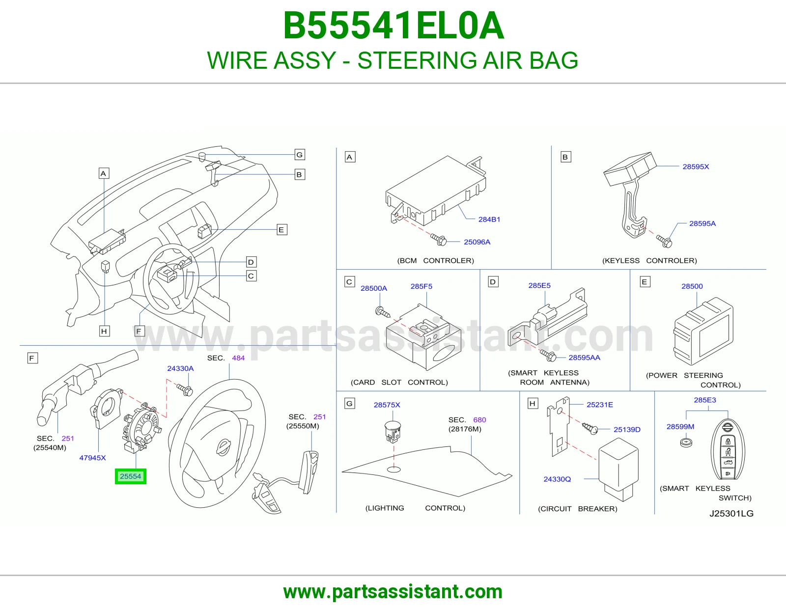 WIRE ASSY - STEERING AIR BAG B55541EL0A
