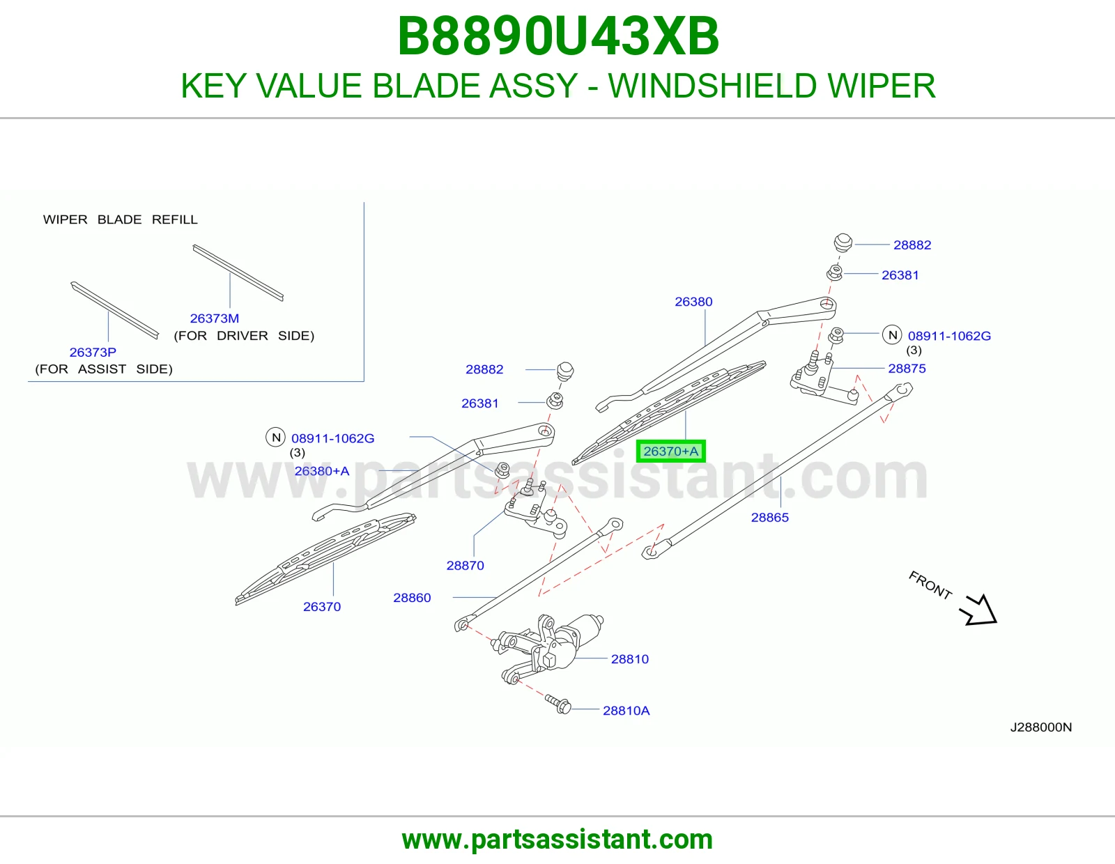 KEY VALUE BLADE ASSY - WINDSHIELD WIPER B8890U43XB