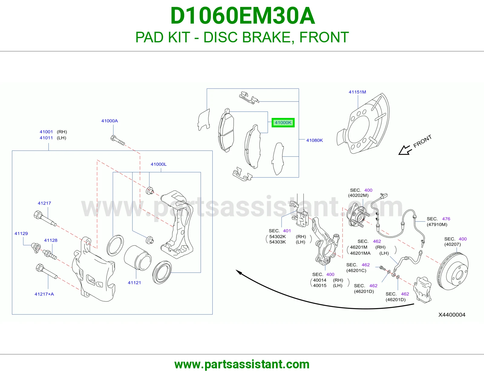 PAD KIT - DISC BRAKE, FRONT D1060EM30A