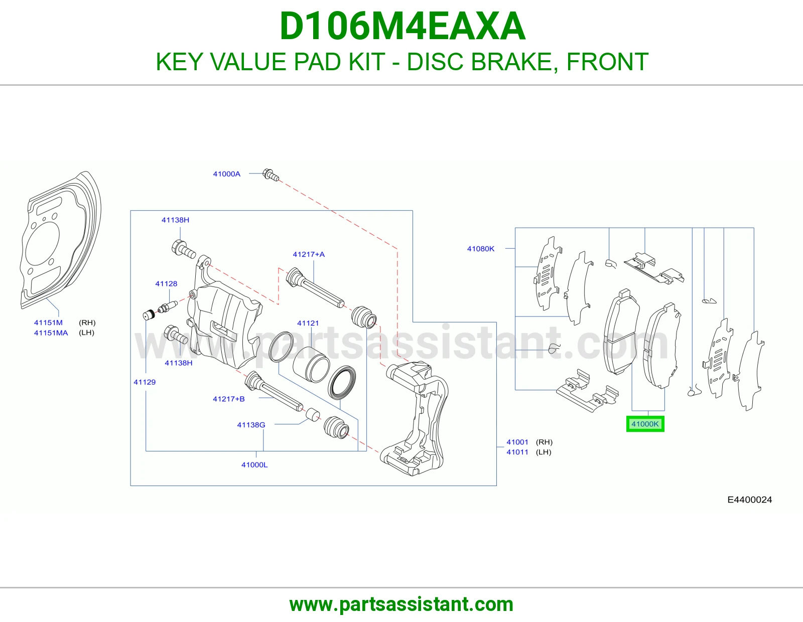 KEY VALUE PAD KIT - DISC BRAKE, FRONT D106M4EAXA