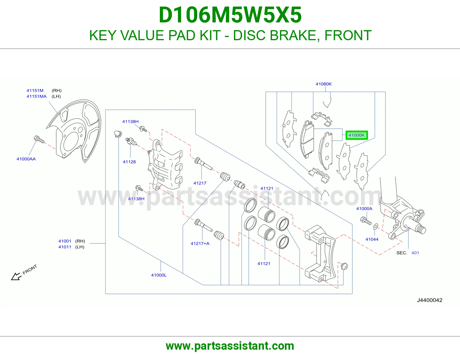 KEY VALUE PAD KIT - DISC BRAKE, FRONT D106M5W5X5