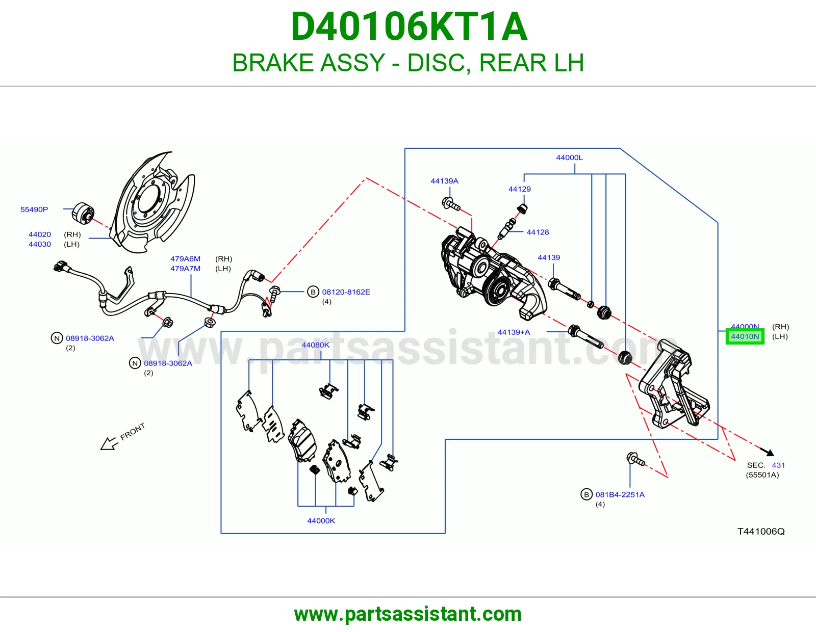 فرامل ديسك خلفي يسار كاملة D40106KT1A