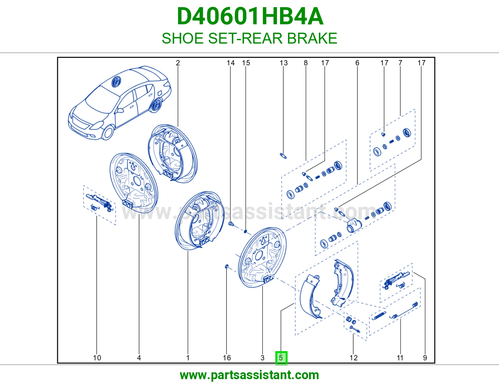 طقم فحمات طبلة فرامل خلفية D40601HB4A