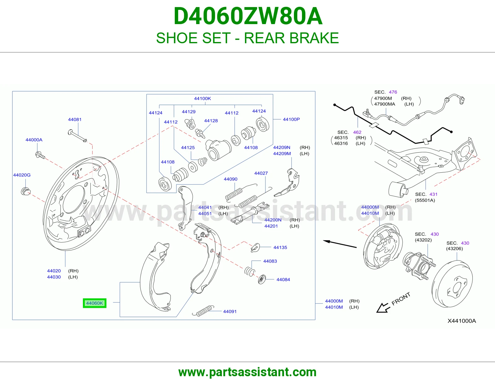 قماش فرامل خلفي D4060ZW80A