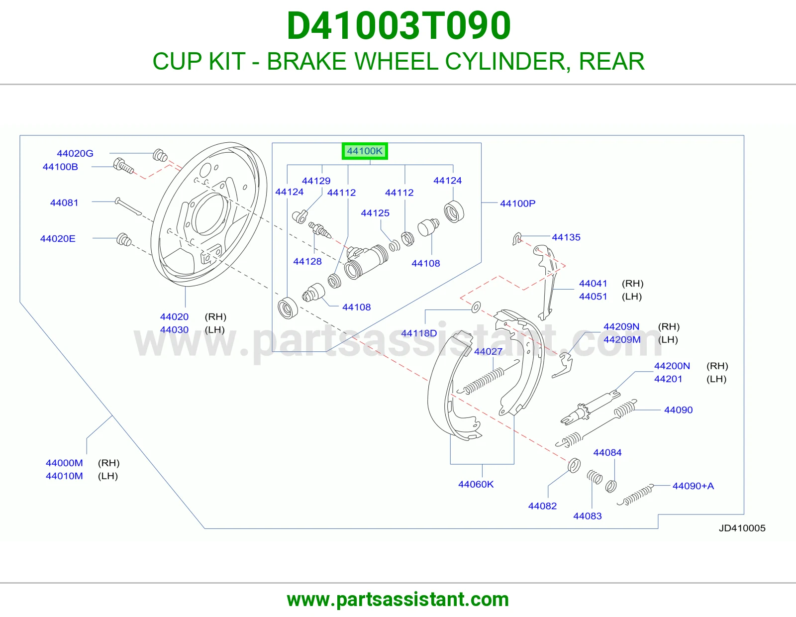 CUP KIT - BRAKE WHEEL CYLINDER, REAR D41003T090
