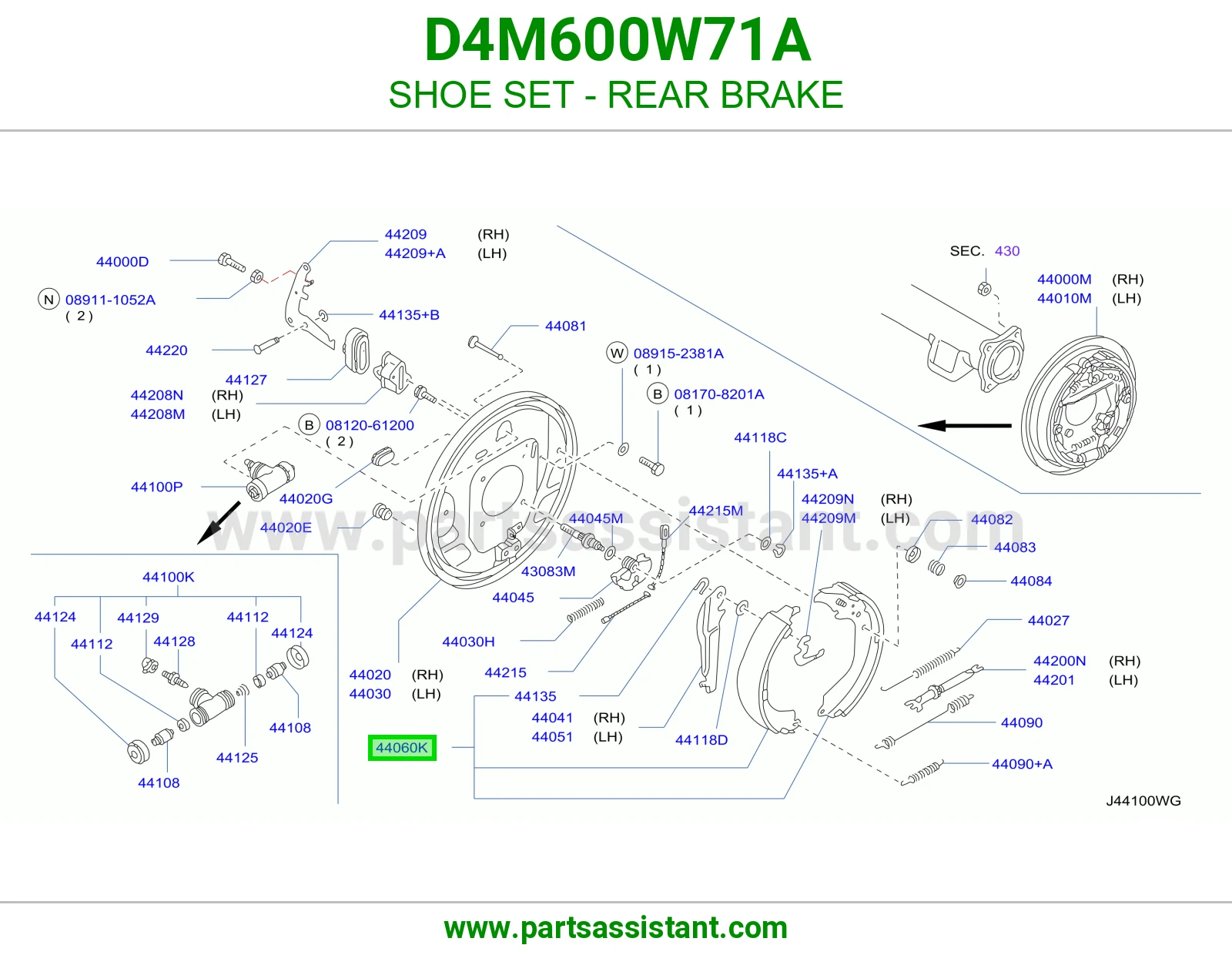 SHOE SET - REAR BRAKE D4M600W71A