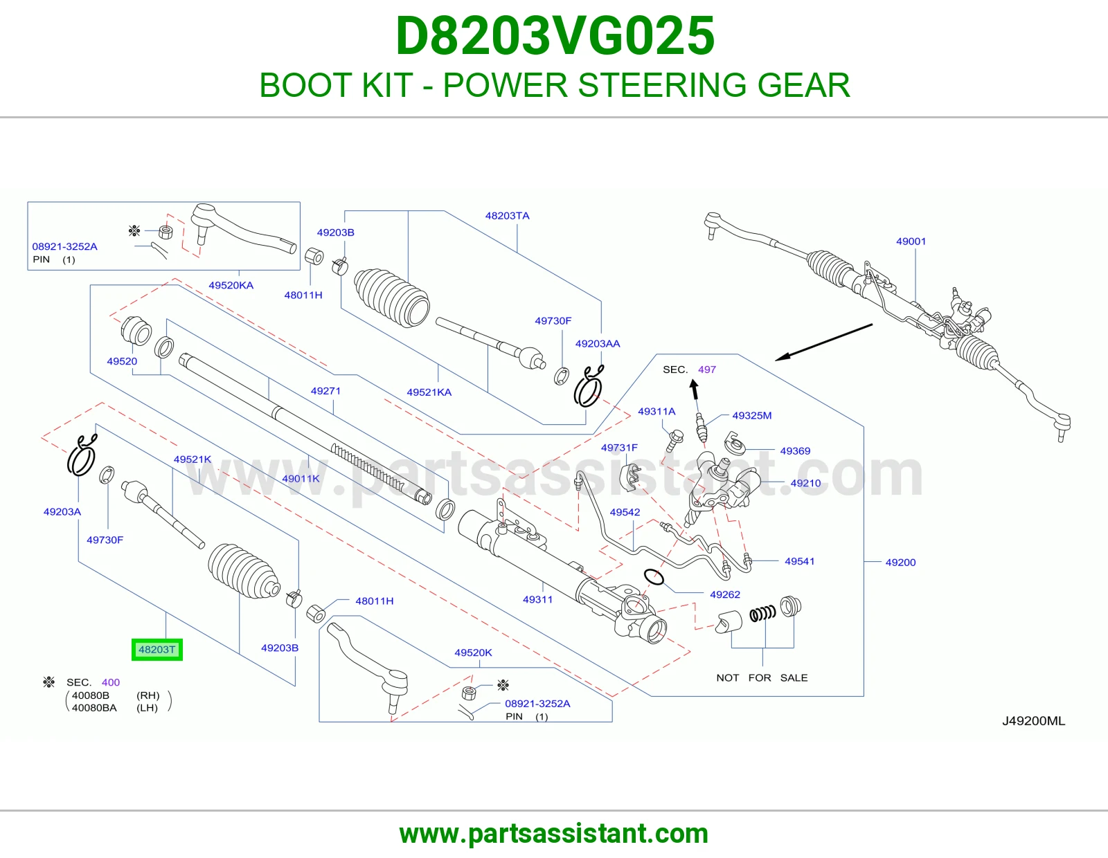 BOOT KIT - POWER STEERING GEAR D8203VG025