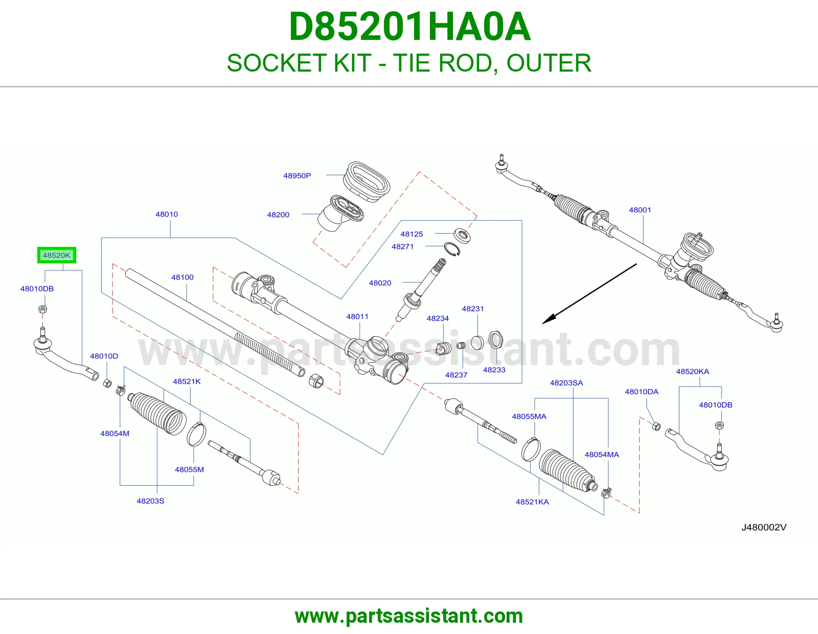 راس ذراع دركسون خارجي D85201HA0A