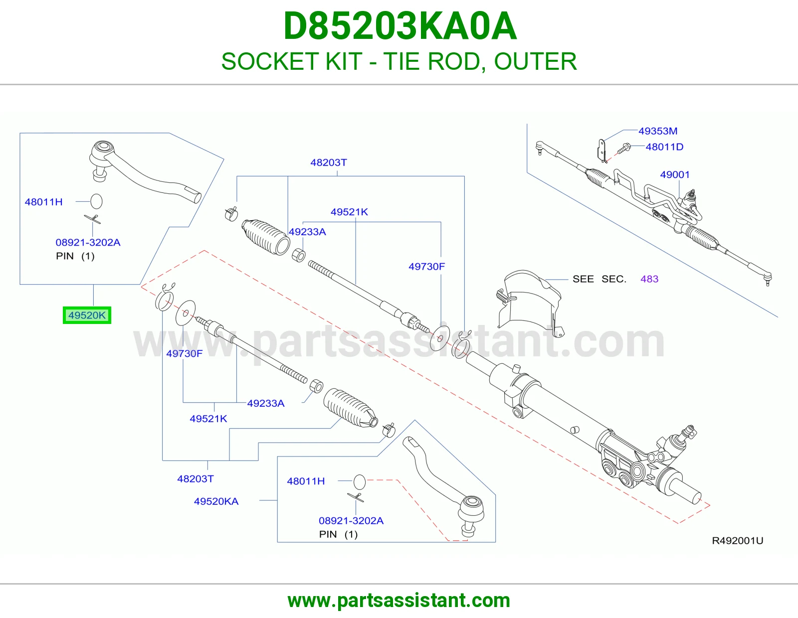 راس ذراع دركسون خارجي D85203KA0A
