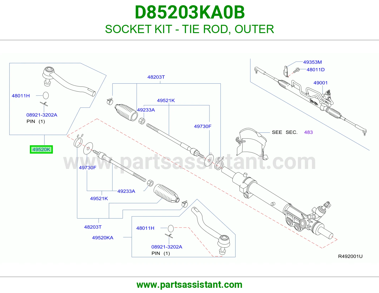 راس ذراع دركسون خارجي D85203KA0B