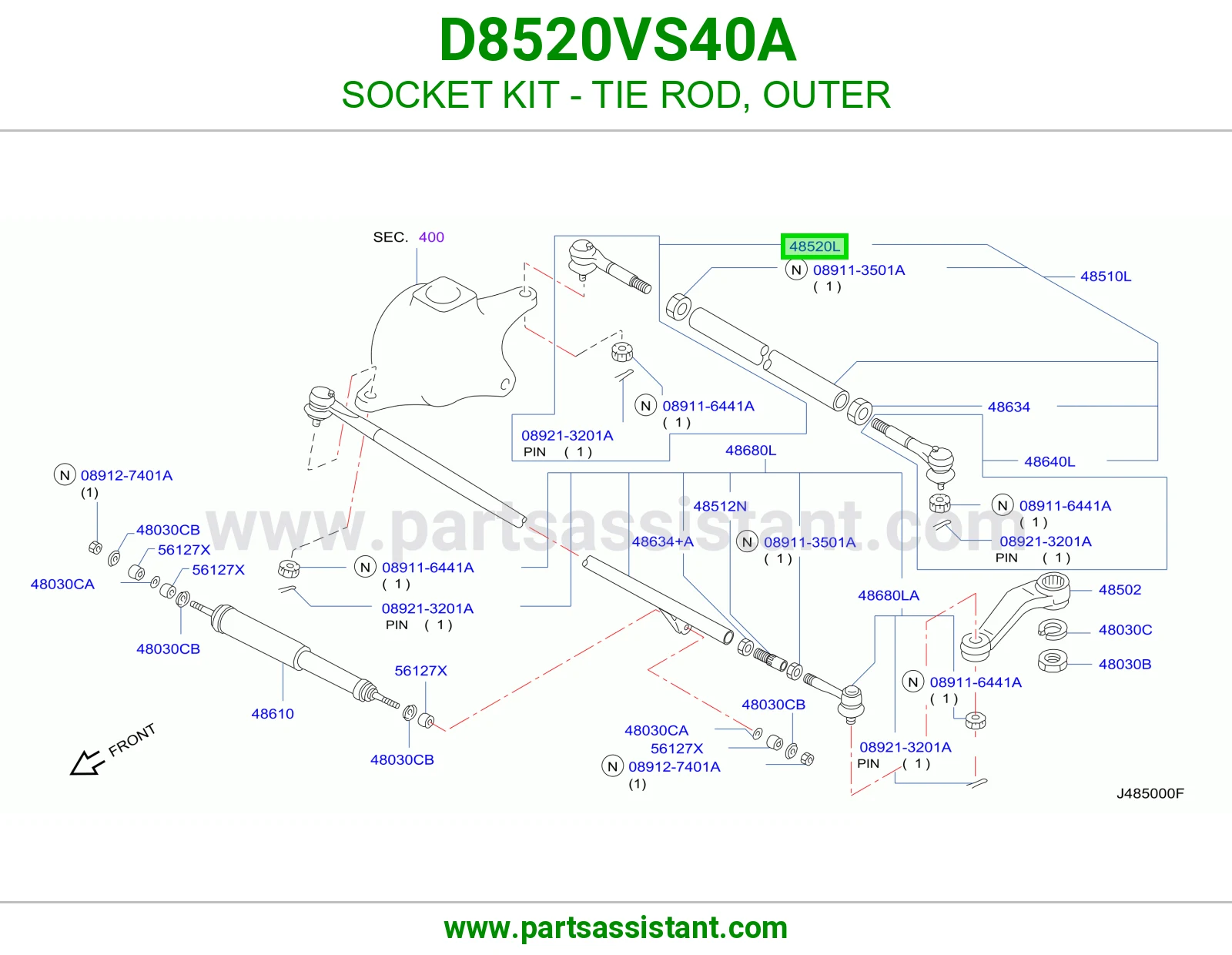 راس ذراع دركسون خارجي يسار D8520VS40A