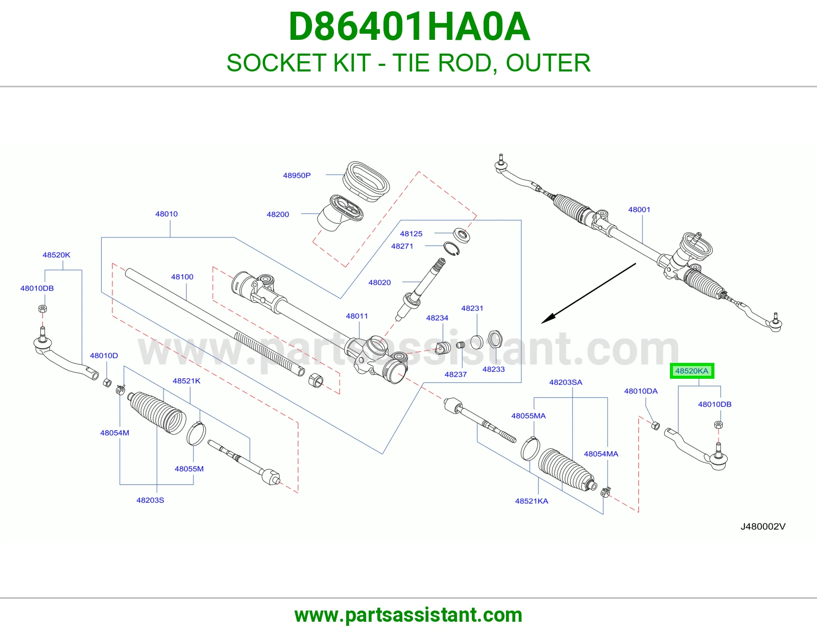 راس ذراع دركسون خارجي يسار D86401HA0A