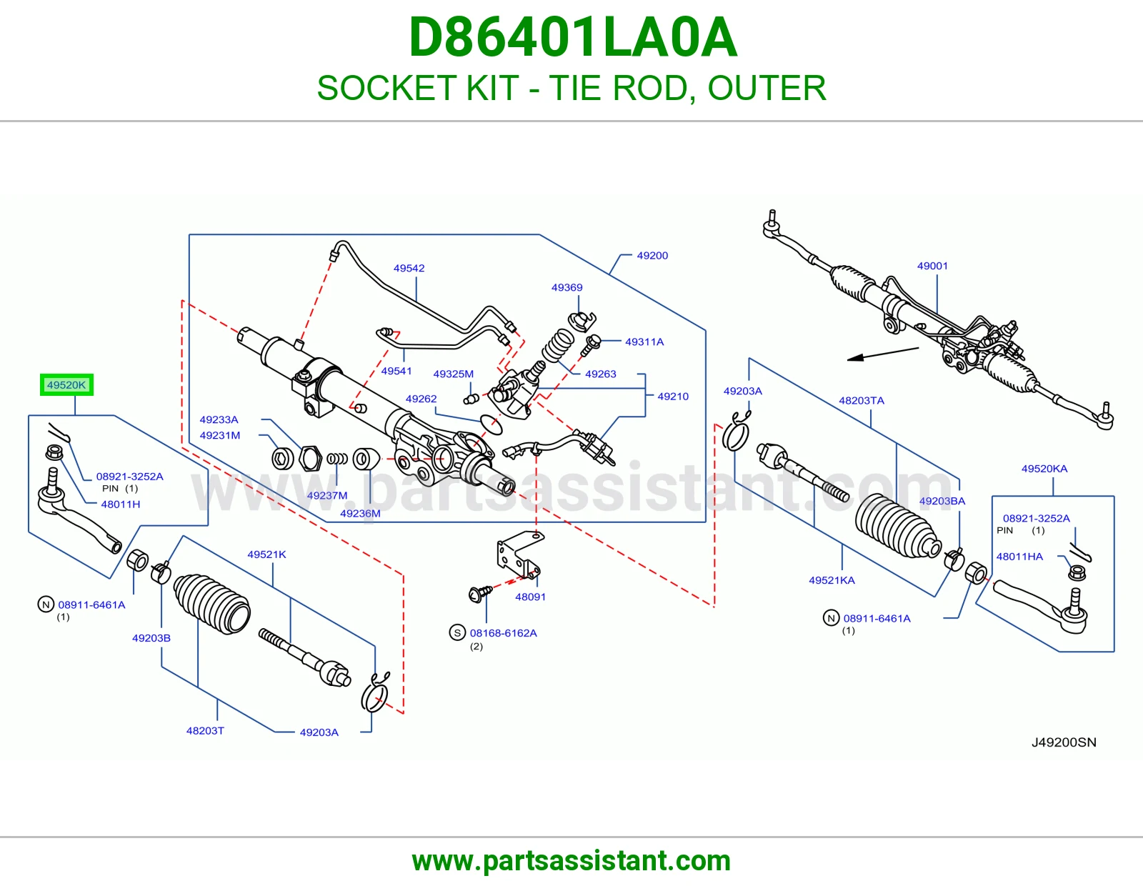 راس ذراع دركسون خارجي D86401LA0A