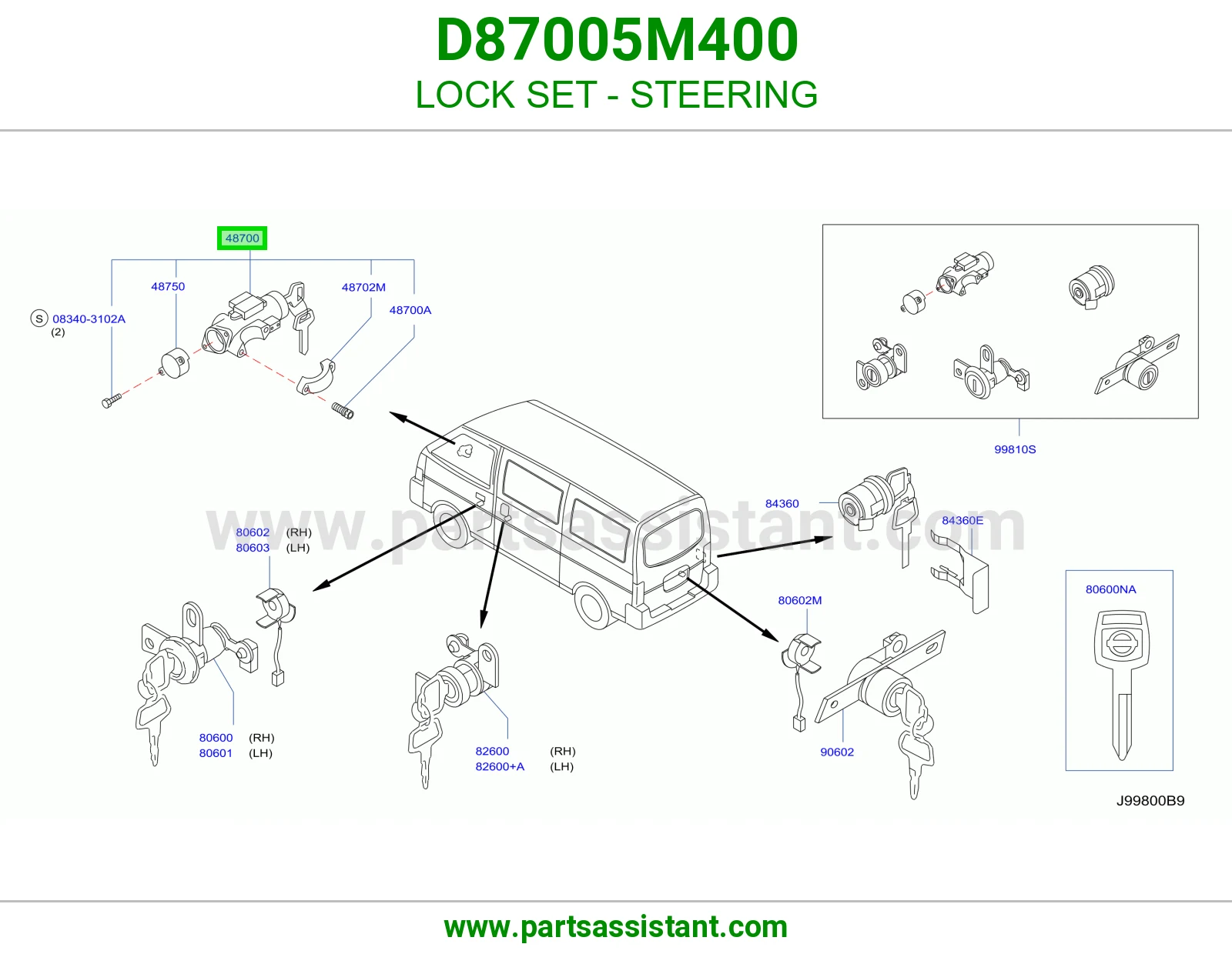 LOCK SET - STEERING D87005M400
