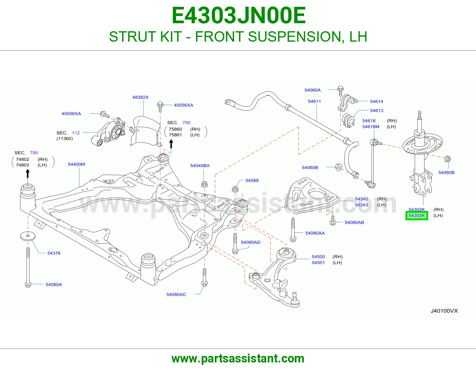 STRUT KIT - FRONT SUSPENSION, LH E4303JN00E