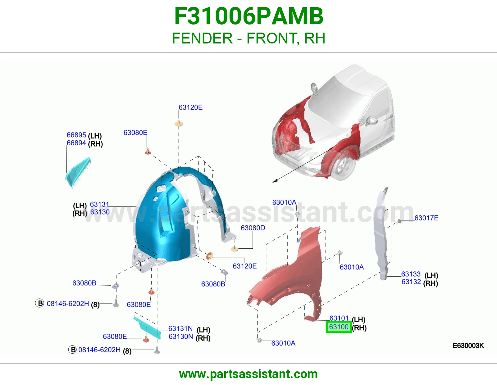 FENDER - FRONT, RH F31006PAMB
