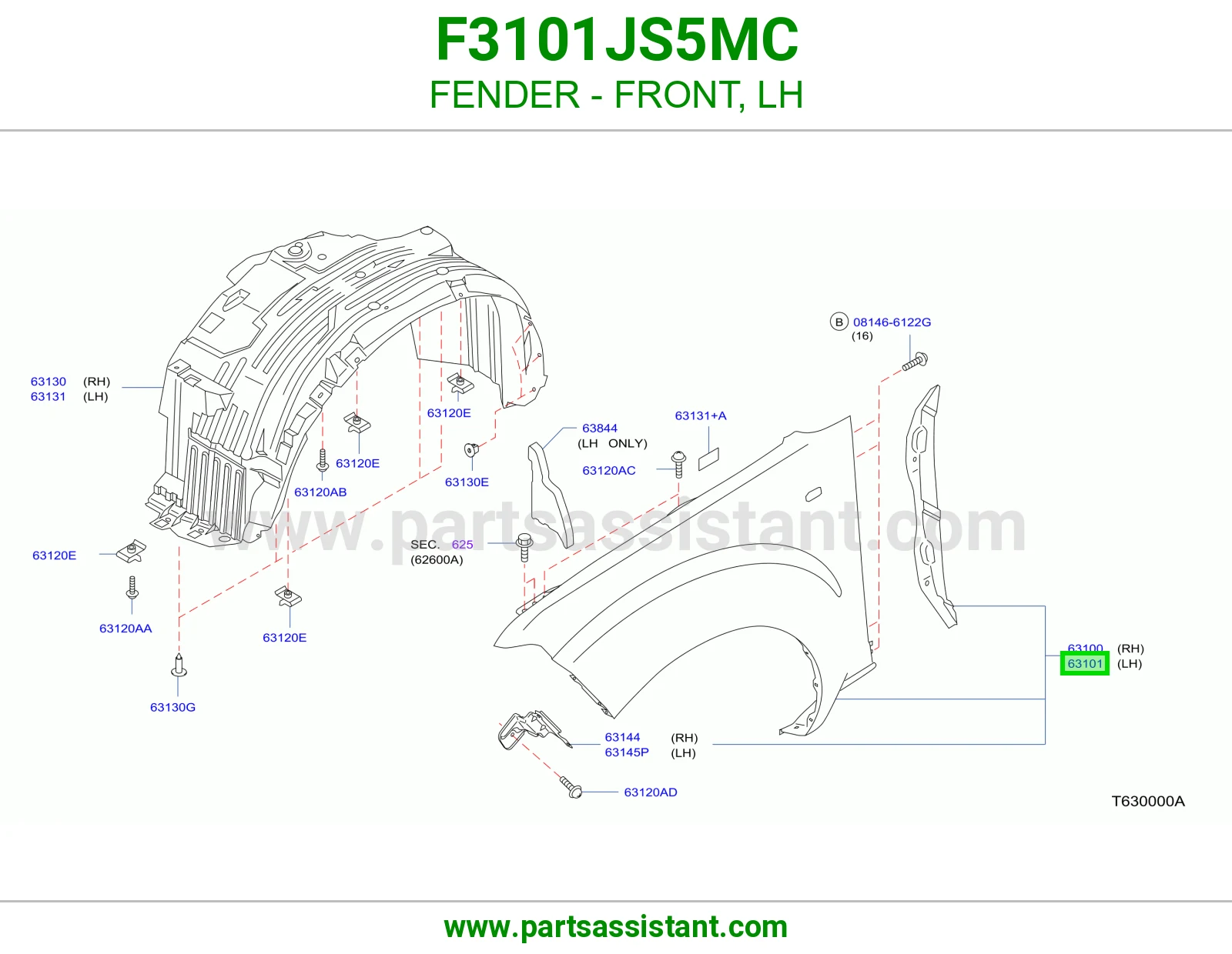 رفرف امامي يسار F3101JS5MC