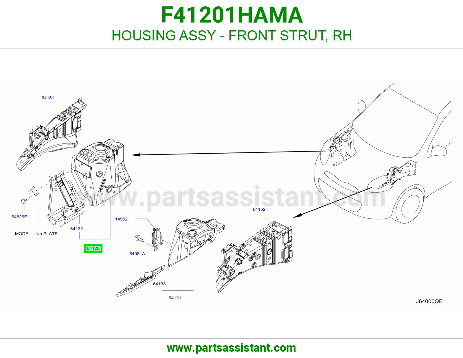 علبة مساعد أمامي يمين كاملة F41201HAMA