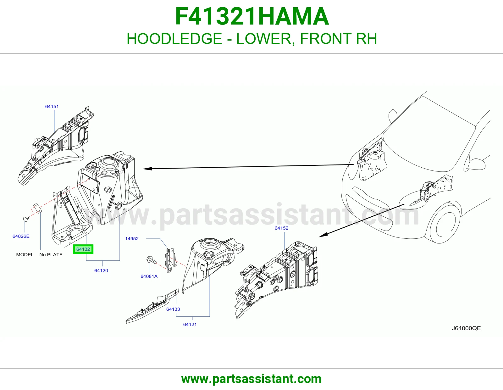 حافة حوض كبوت تحت أمامي يمين F41321HAMA