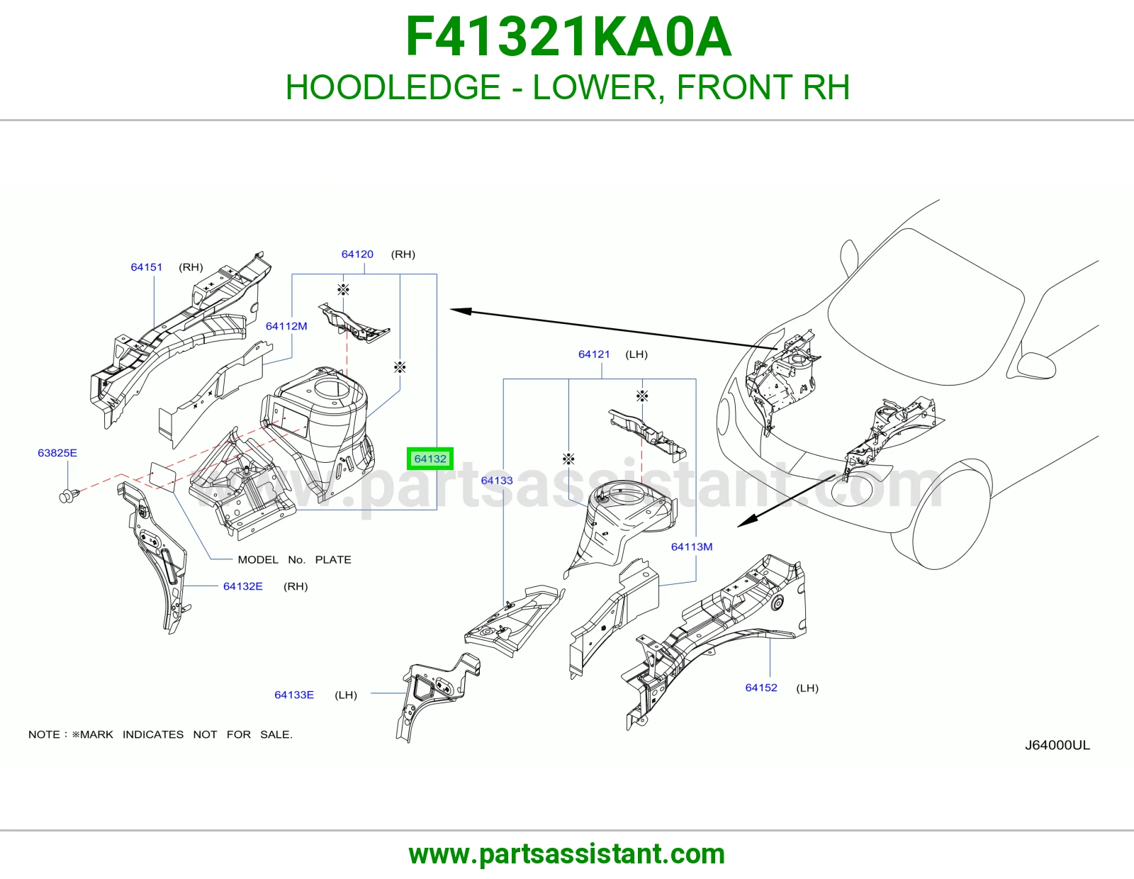 حافة حوض كبوت تحت أمامي يمين F41321KA0A