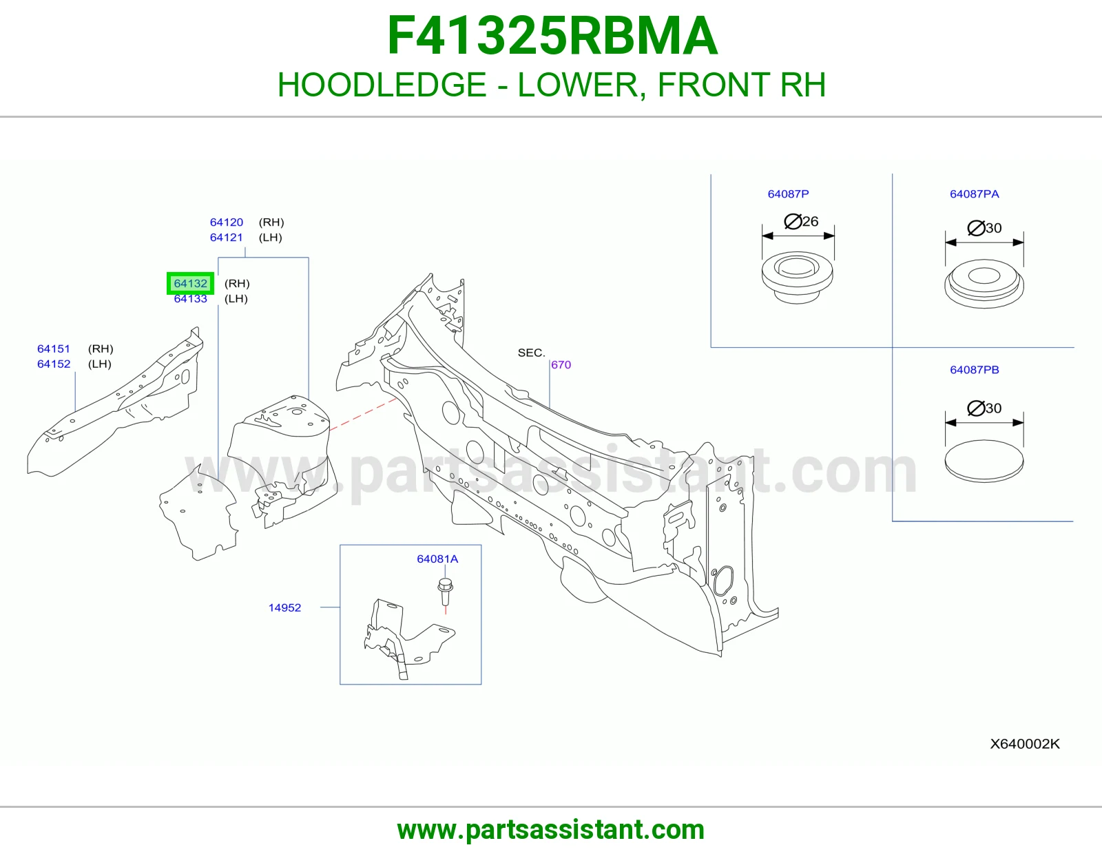 حافة حوض كبوت تحت أمامي يمين F41325RBMA