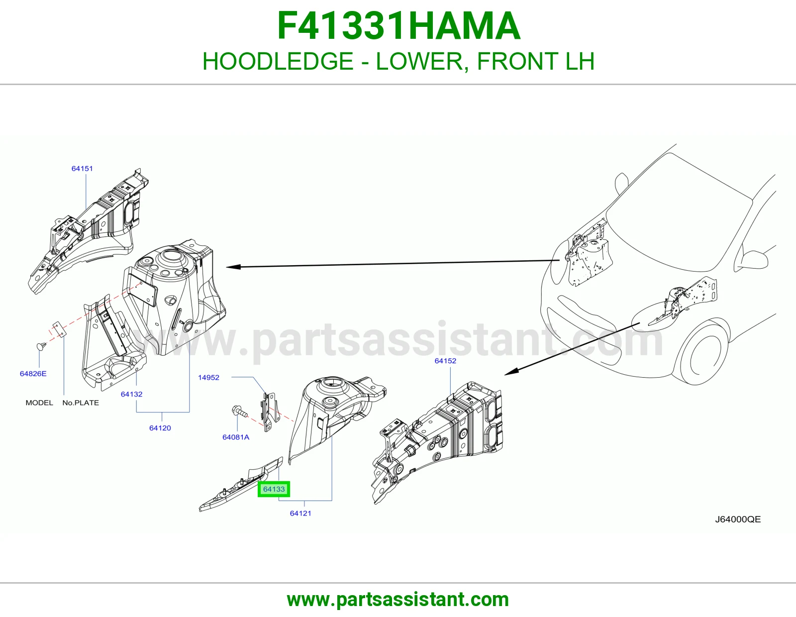 حافة حوض كبوت تحت أمامي يسار F41331HAMA