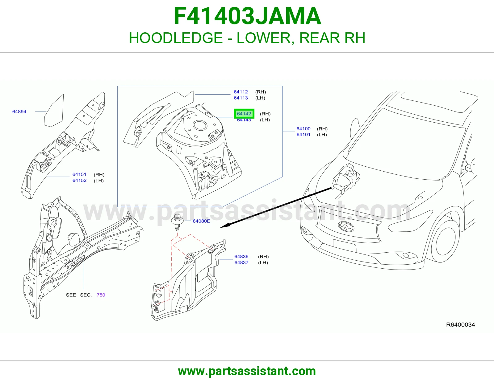 حافة حوض كبوت تحت خلفي يمين F41403JAMA