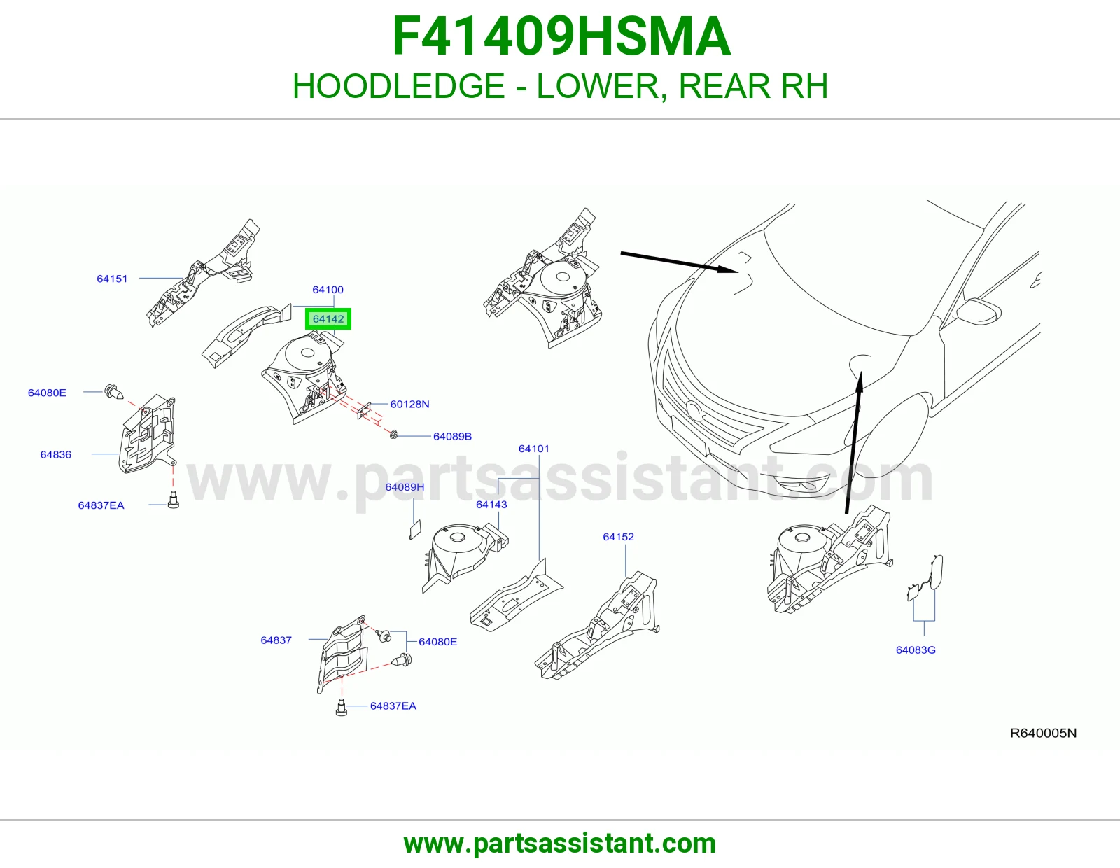حافة حوض كبوت تحت خلفي يمين F41409HSMA