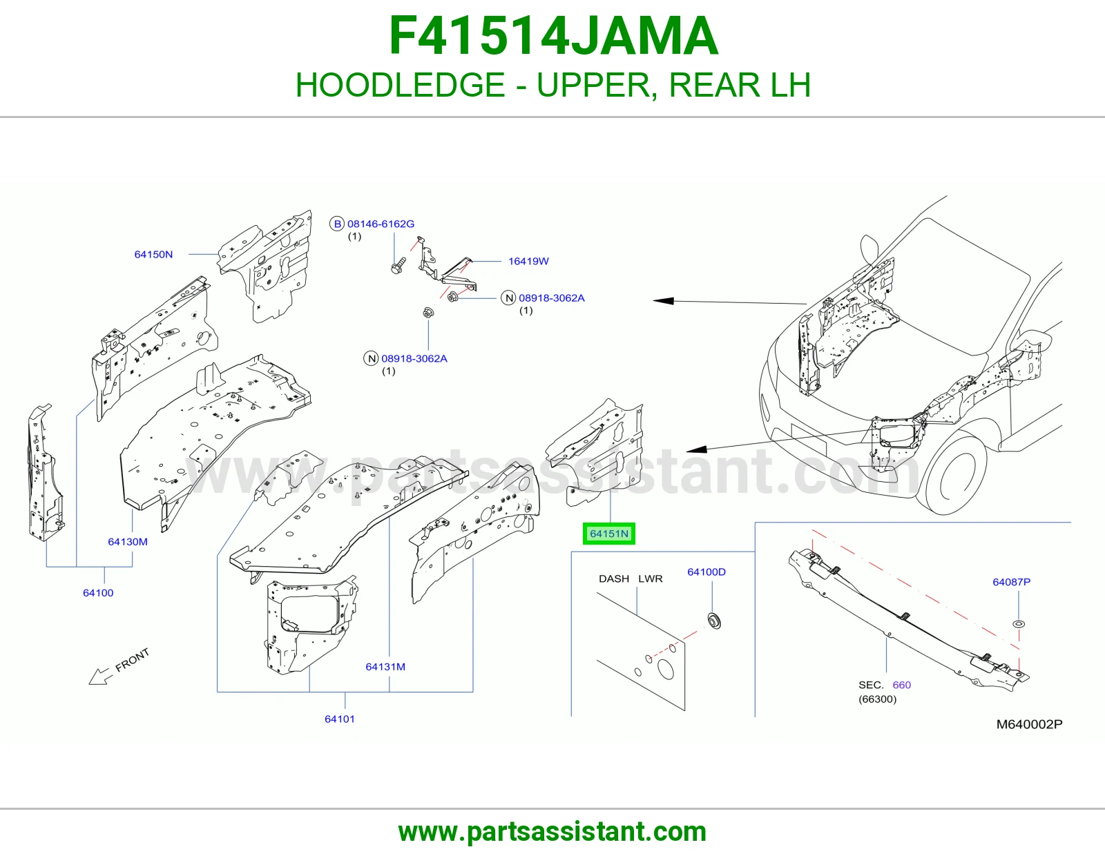 حافة حوض كبوت فوق خلفي يسار F41514JAMA