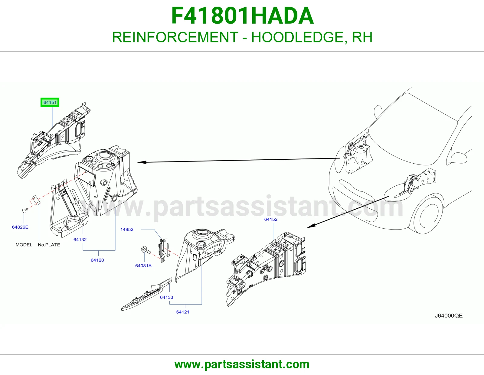 تقوية حافة حوض كبوت يمين F41801HADA