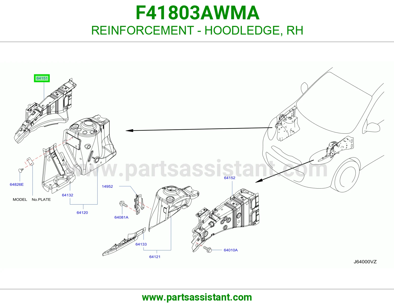 تقوية حافة حوض كبوت يمين F41803AWMA