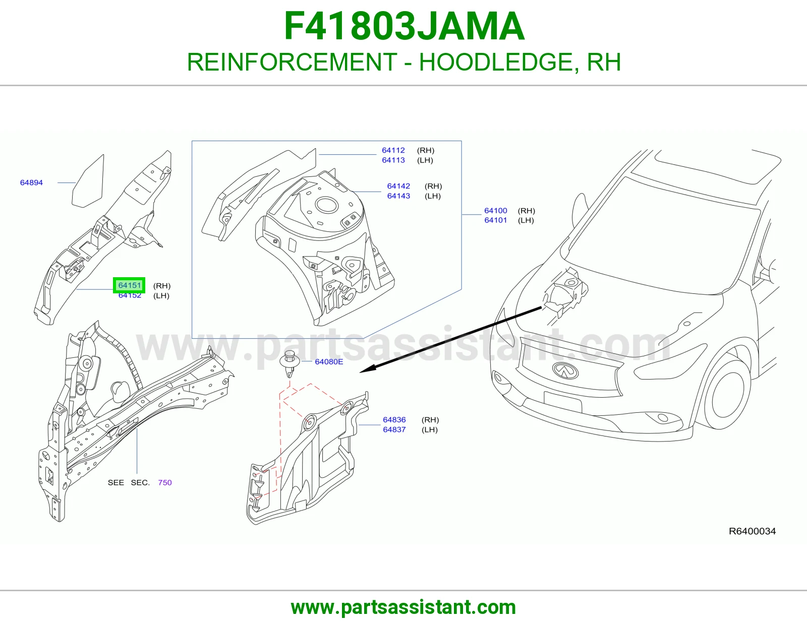 تقوية حافة حوض كبوت يمين F41803JAMA