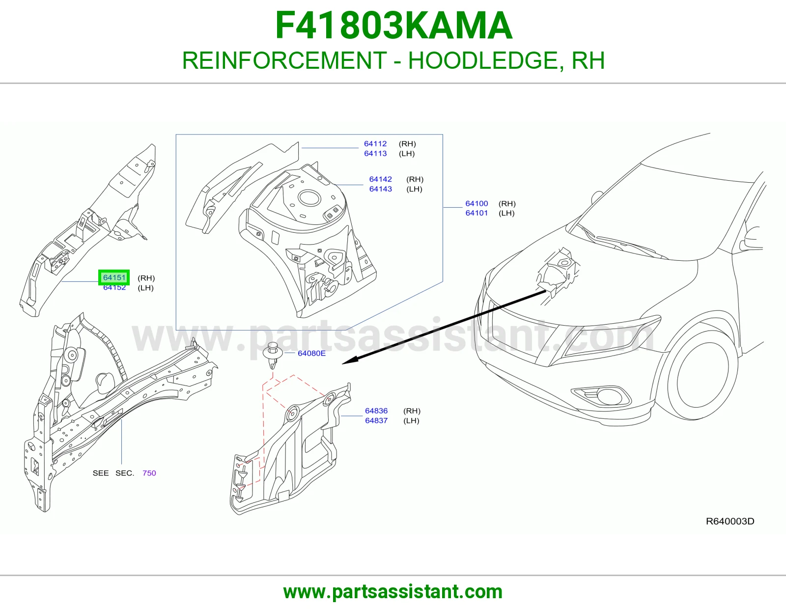 تقوية حافة حوض كبوت يمين F41803KAMA
