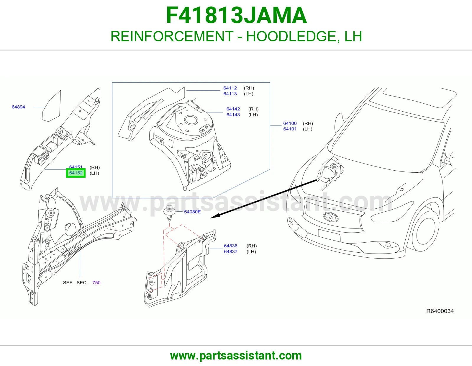 تقوية حافة حوض كبوت يسار F41813JAMA