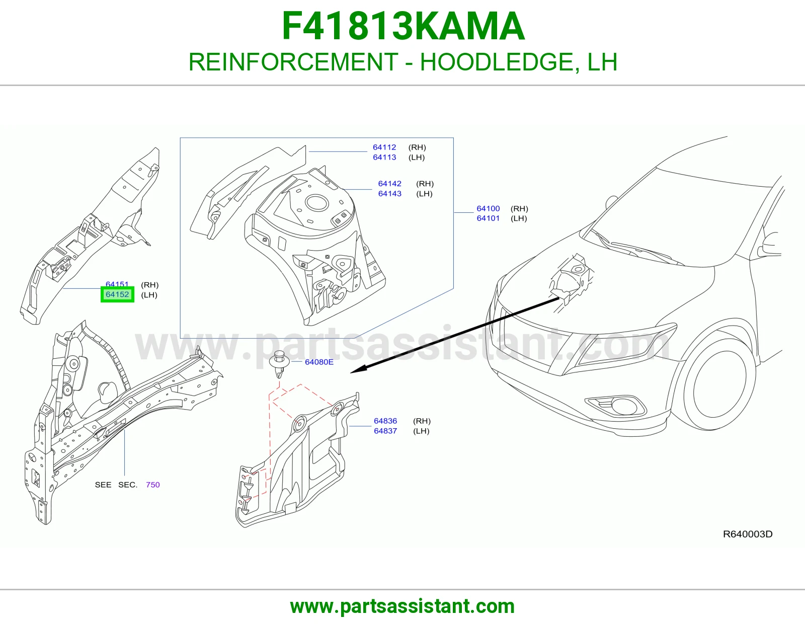 تقوية حافة حوض كبوت يسار F41813KAMA